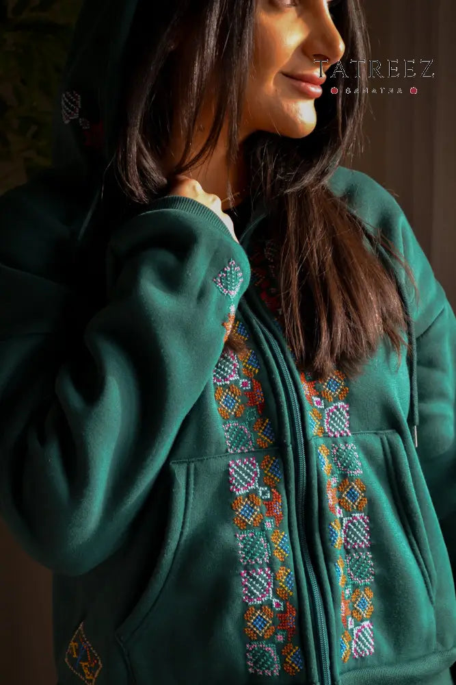 Cozy Handmade Embroidered Zipper Hoodie for Resilient Women - Clothing & Wearables
