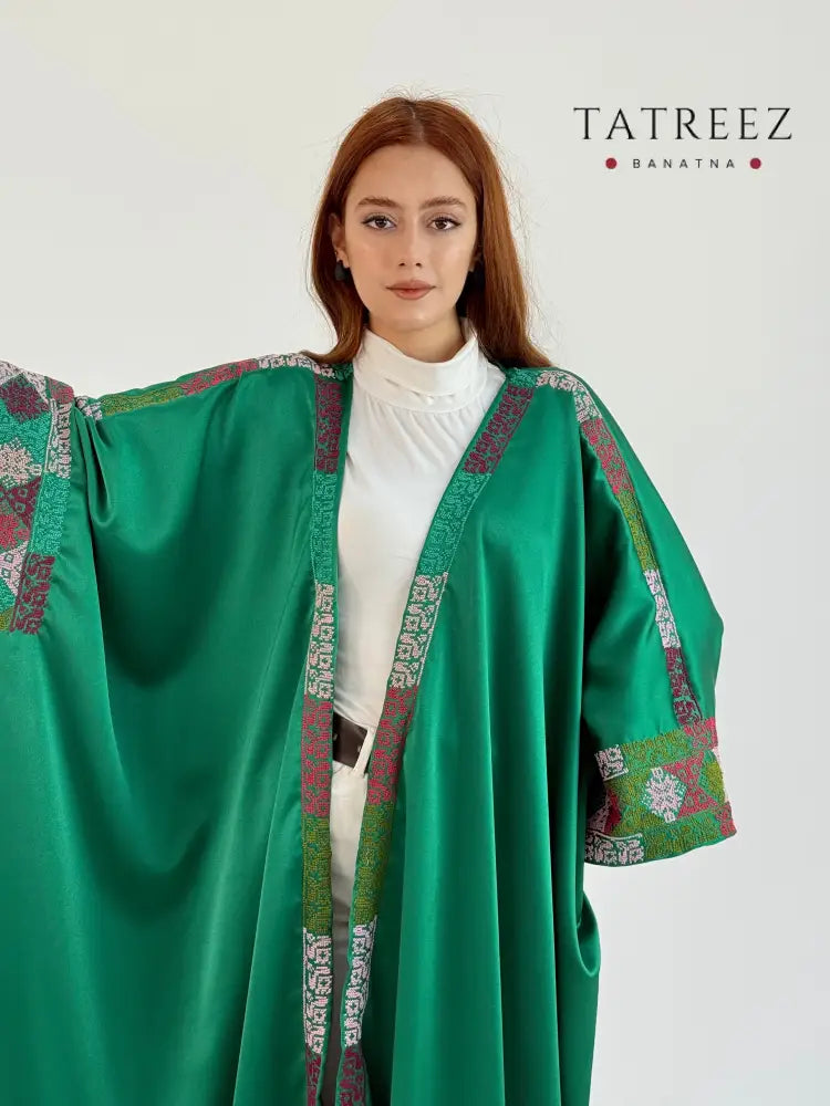 Luxurious Emerald Green Kadeena on Satin Bisht with Exquisite Handmade Embroidery Dark Green Clothing & Wearables