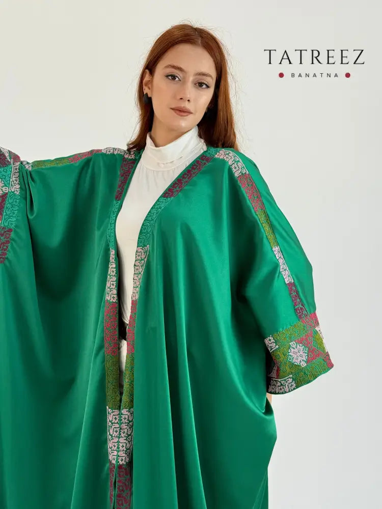 Luxurious Emerald Green Kadeena on Satin Bisht with Exquisite Handmade Embroidery Dark Green Clothing & Wearables