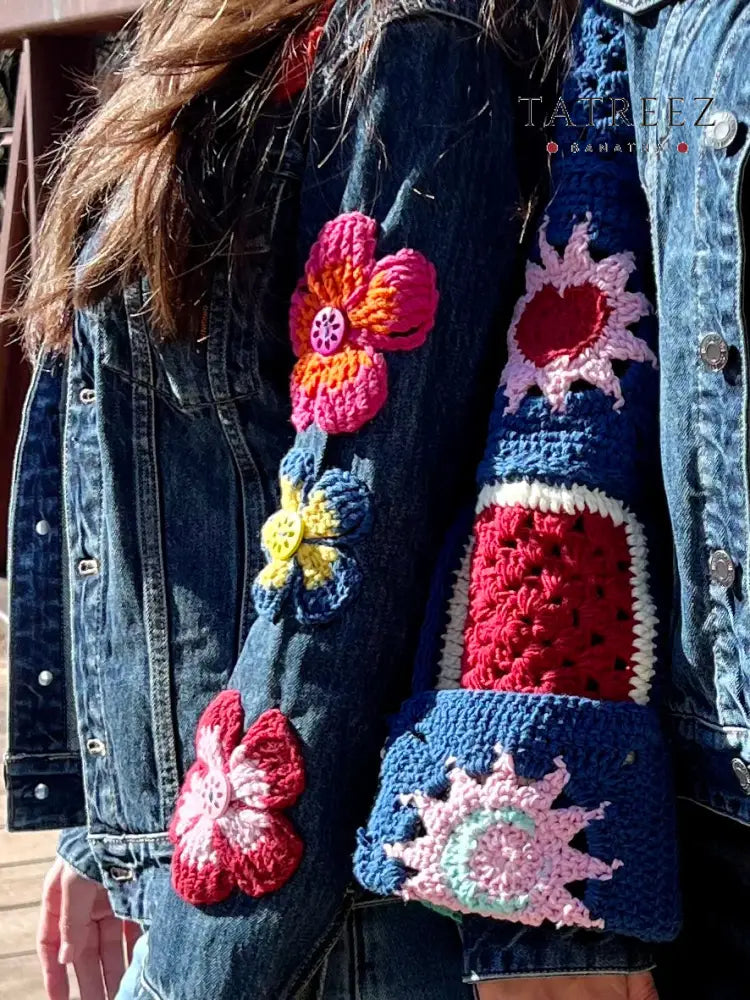 Exquisite Denim Jacket with Lebanese Crochet Artistry Clothing & Wearables