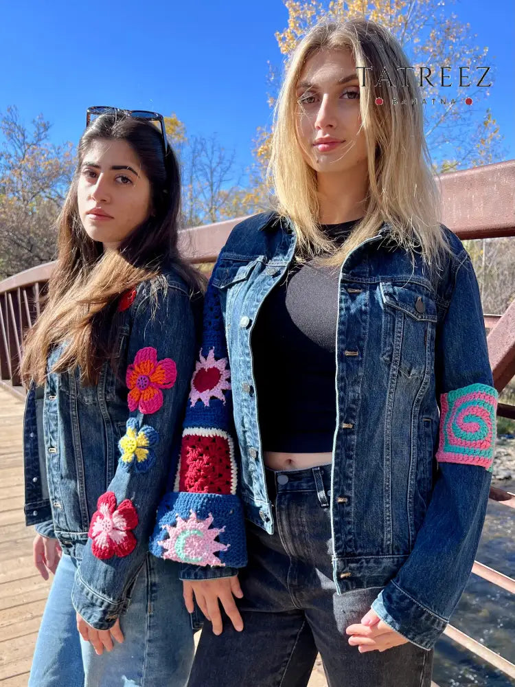 Exquisite Denim Jacket with Lebanese Crochet Artistry Clothing & Wearables