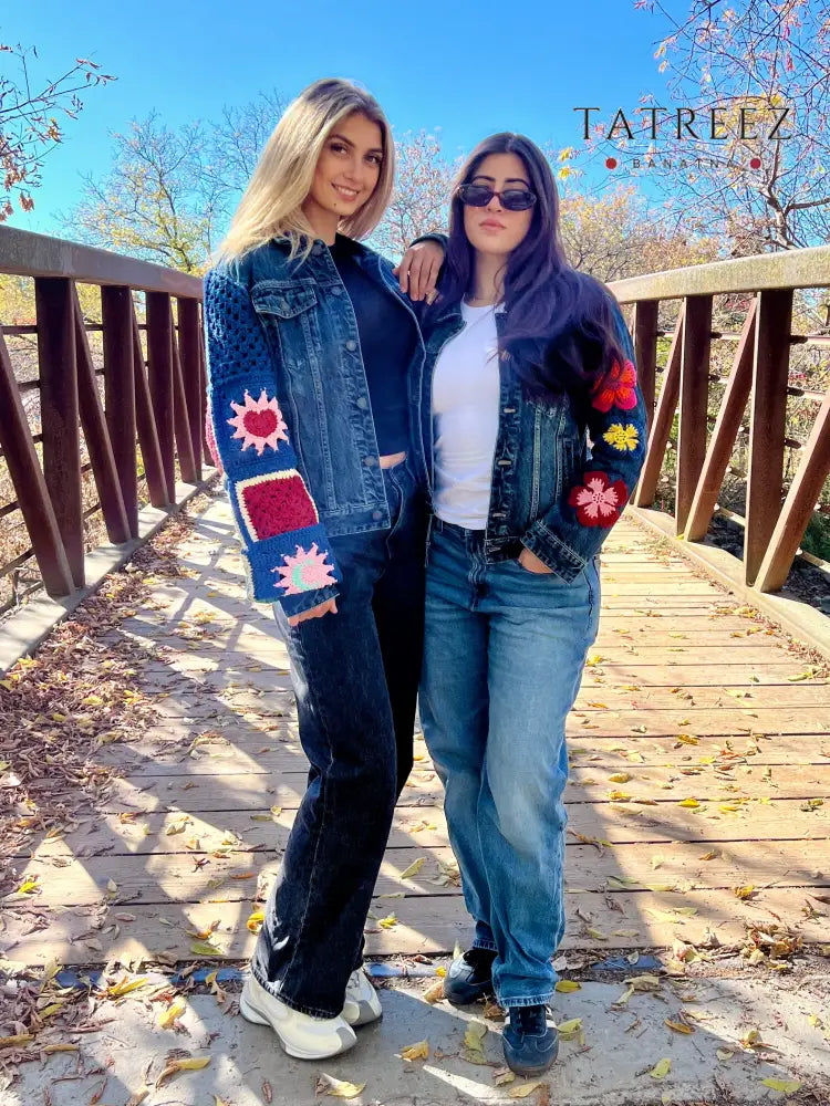Exquisite Denim Jacket with Lebanese Crochet Artistry Clothing & Wearables