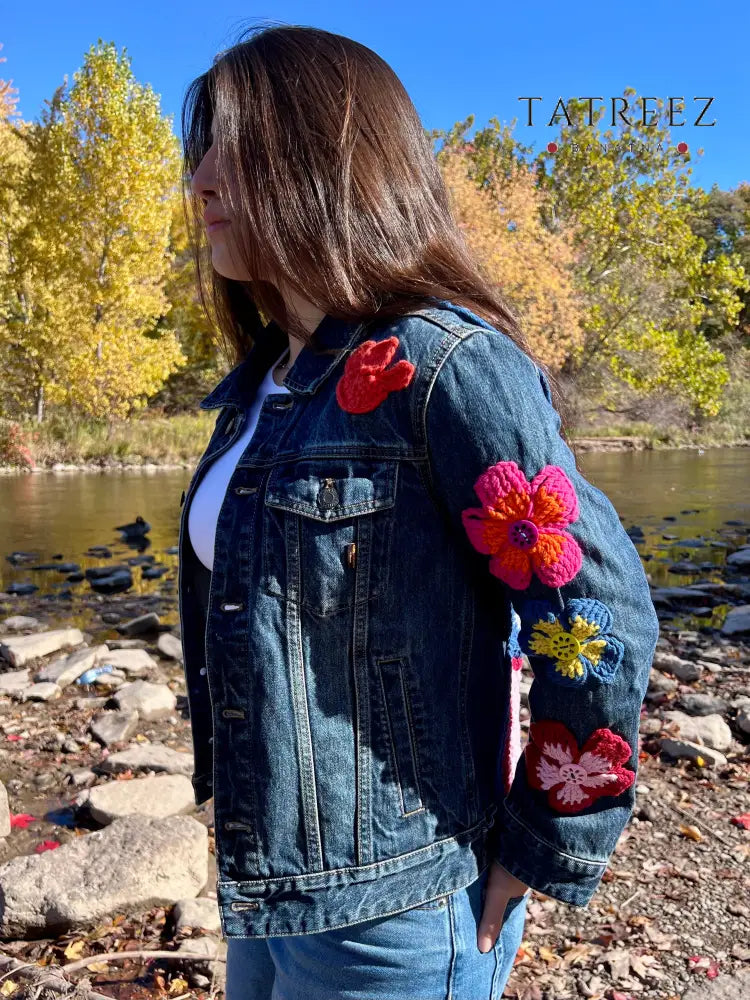 Exquisite Denim Jacket with Lebanese Crochet Artistry Clothing & Wearables