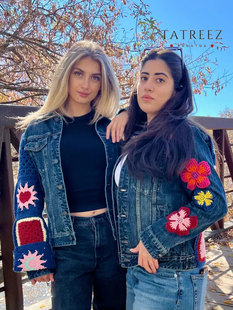 Exquisite Denim Jacket with Lebanese Crochet Artistry Clothing & Wearables