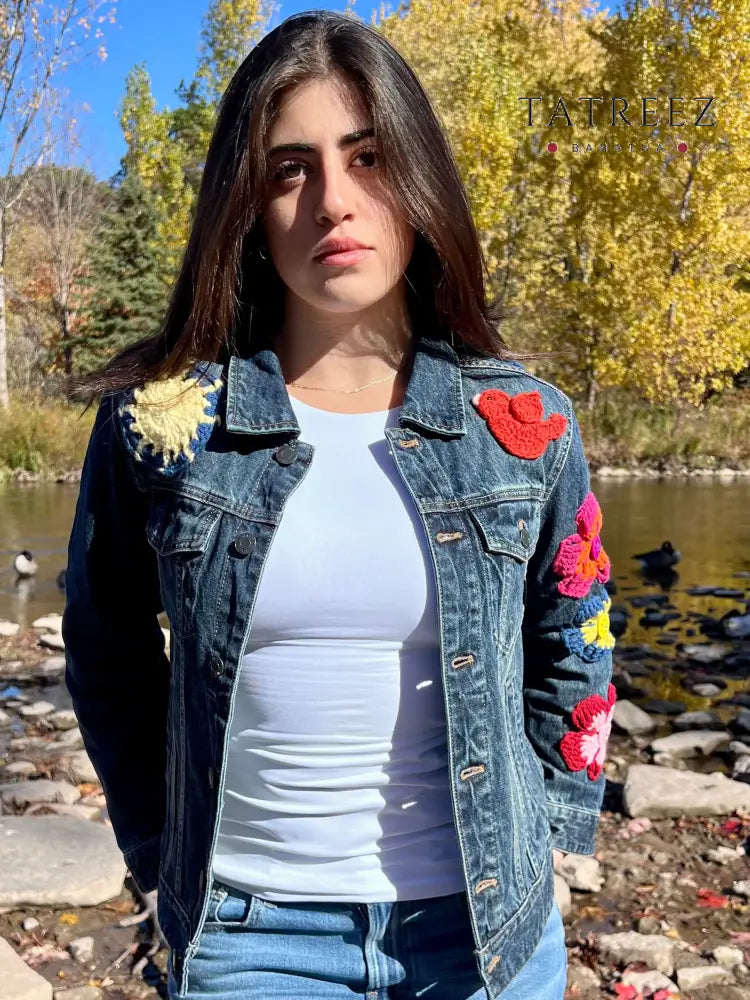 Exquisite Denim Jacket with Lebanese Crochet Artistry Clothing & Wearables