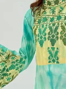Green & Yellow Abaya – Handmade Palestinian Tatreez Embroidery