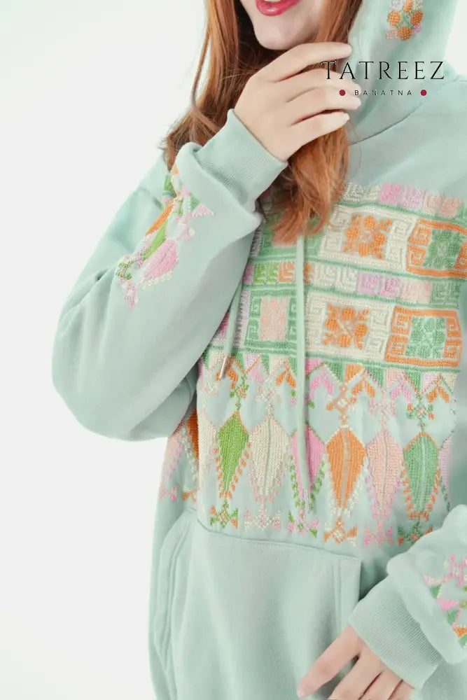 Fantasy Light Green Hoodie with Handmade Embroidery - Clothing & Wearables