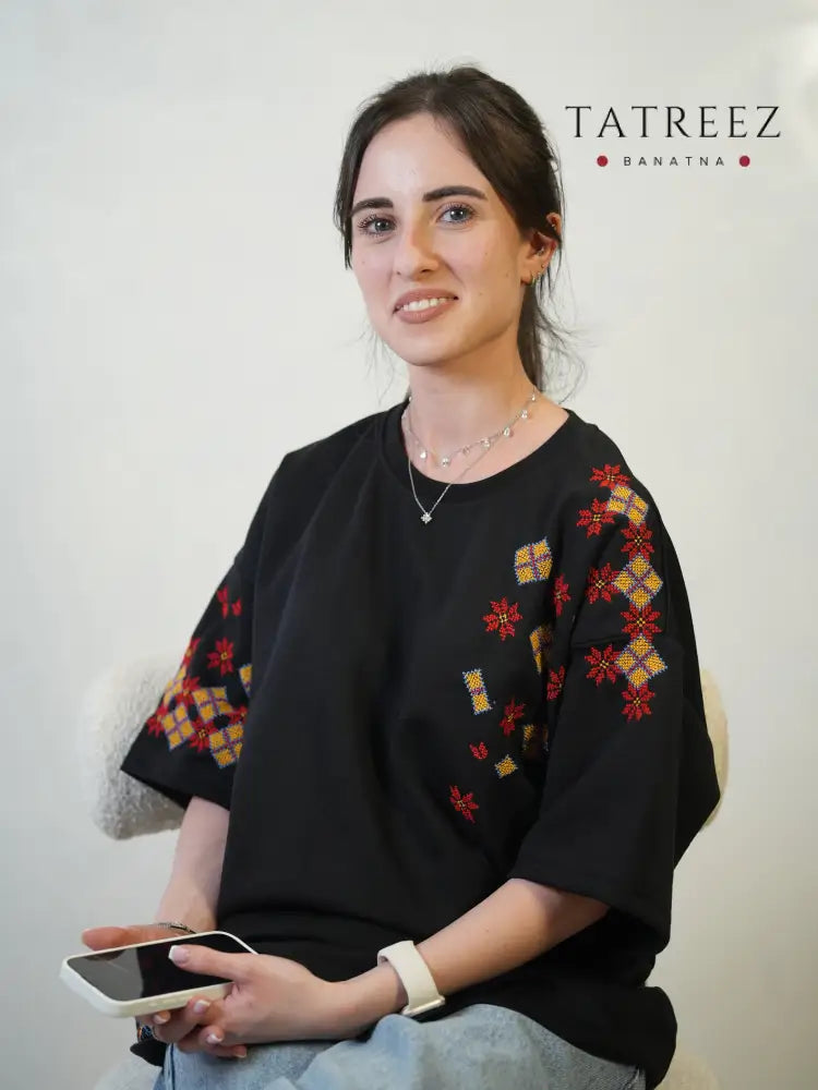 Hand-Embroidered Floral T-Shirt | Palestinian Tatreez Design | تطريز يدوي M Clothing & Wearables