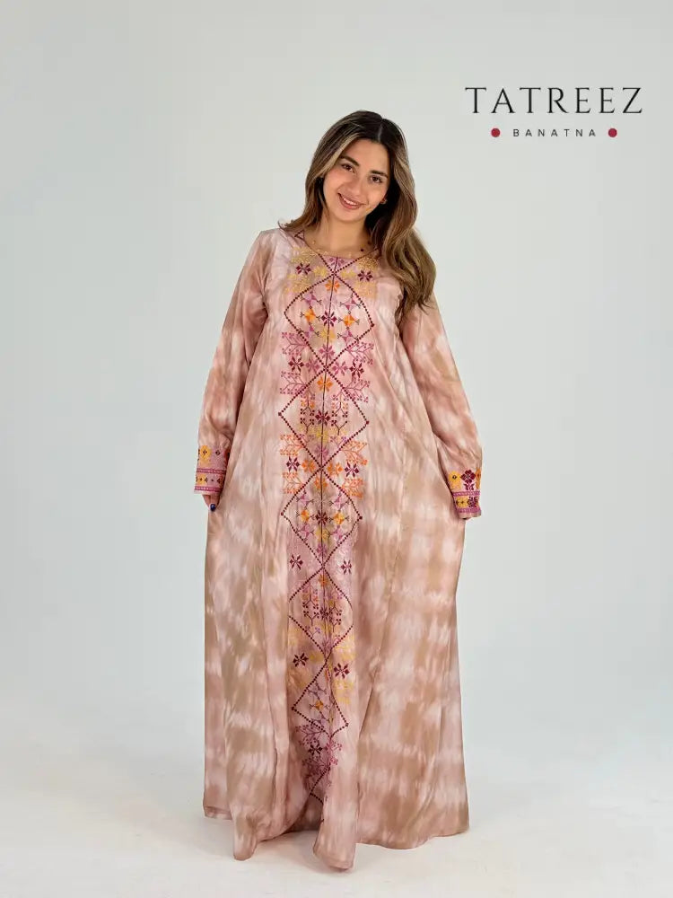 Fulla Elegant Teftha Abaya Dress – Light Beige with Handcrafted Embroidery by Our Gaza Banat One size Clothing &