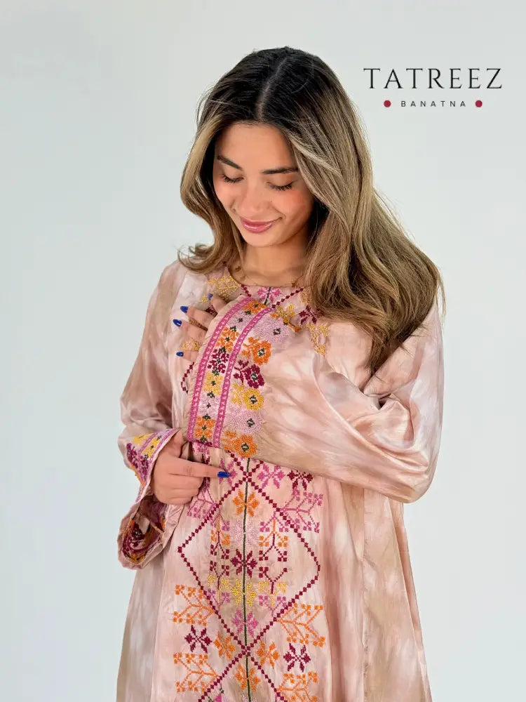 Fulla Elegant Teftha Abaya Dress – Light Beige with Handcrafted Embroidery by Our Gaza Banat One size Clothing &