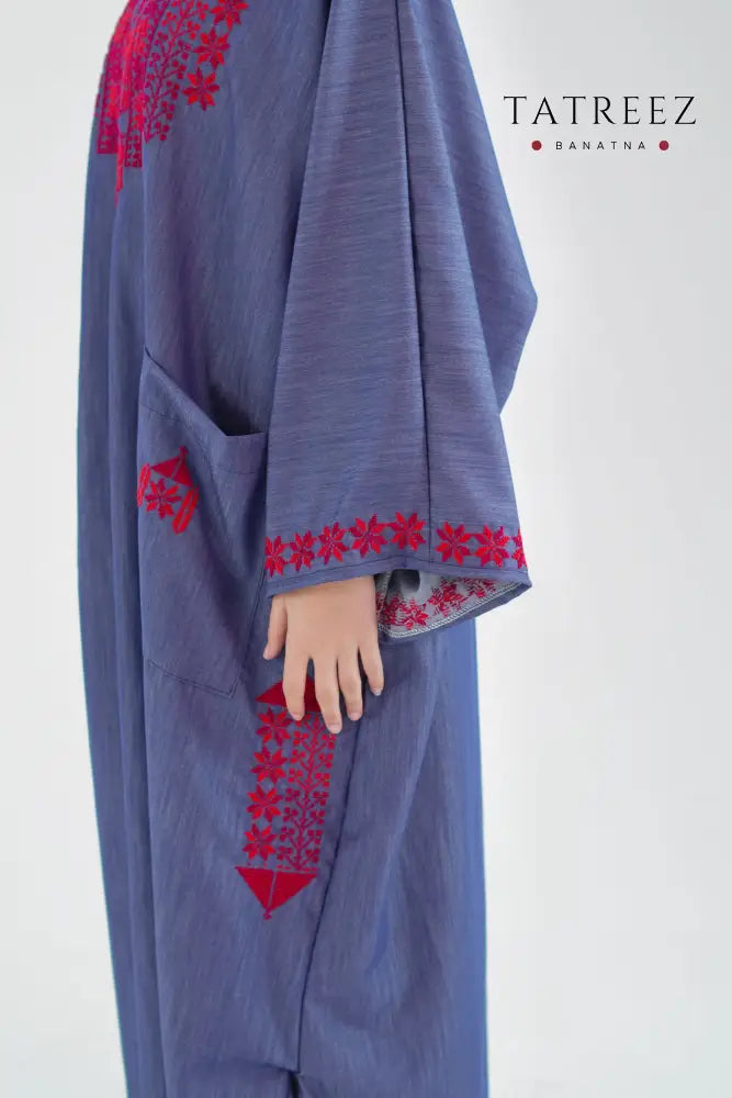 Garden Handmade Denim Abaya Dress with Floral Embroidery: Celebrate Tradition in Style One size Clothing & Wearables