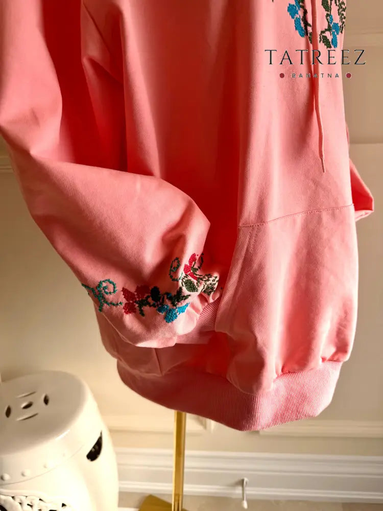 Garden Vibrant Pink Hand-Embroidered Hoodie | Tradition Meets Modern Style Clothing & Wearables