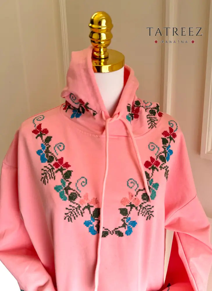 Garden Vibrant Pink Hand-Embroidered Hoodie | Tradition Meets Modern Style Clothing & Wearables