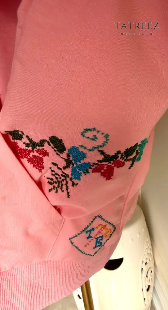 Garden Vibrant Pink Hand-Embroidered Hoodie | Tradition Meets Modern Style Clothing & Wearables