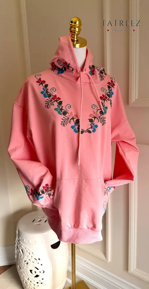 Garden Vibrant Pink Hand-Embroidered Hoodie | Tradition Meets Modern Style Clothing & Wearables