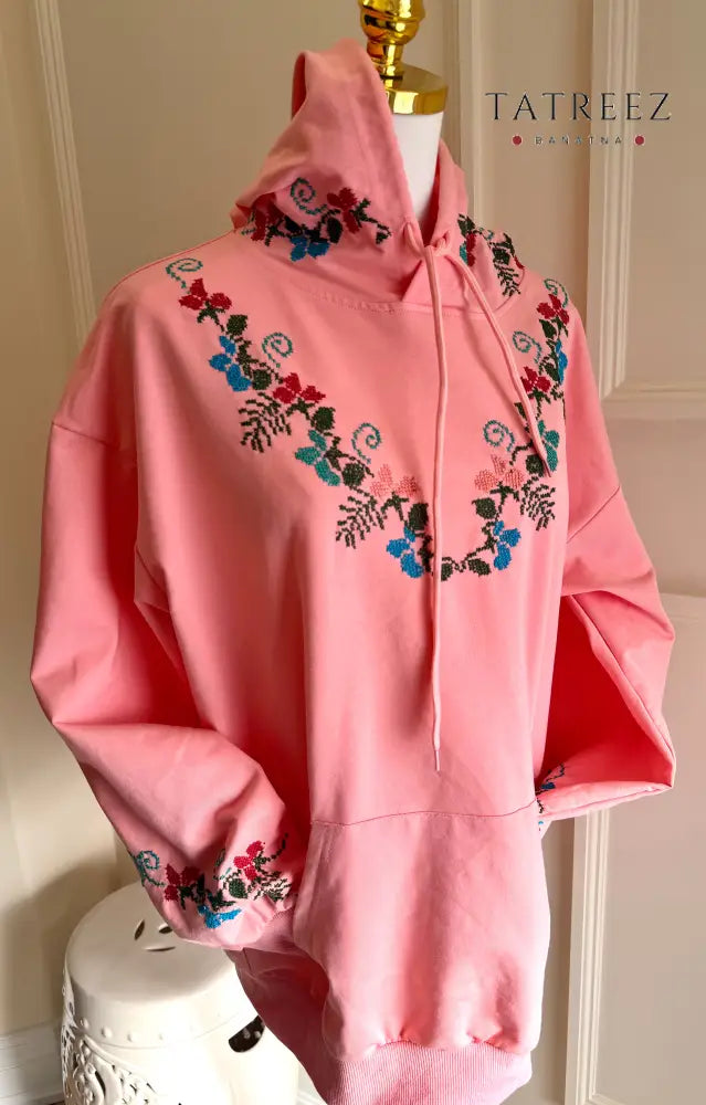 Garden Vibrant Pink Hand-Embroidered Hoodie | Tradition Meets Modern Style Clothing & Wearables