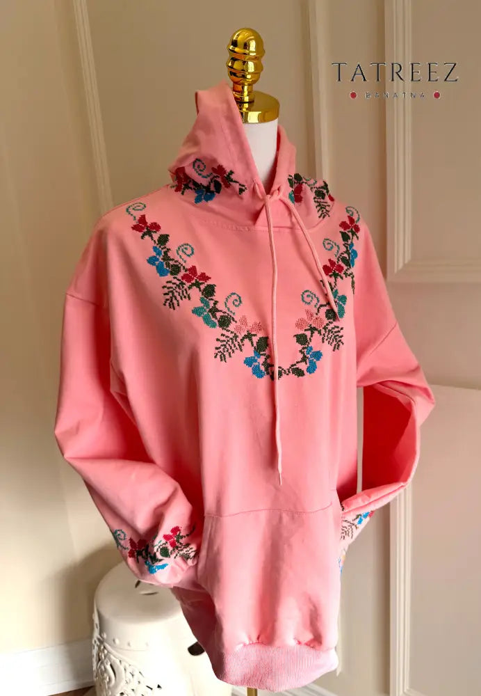 Garden Vibrant Pink Hand-Embroidered Hoodie | Tradition Meets Modern Style Clothing & Wearables