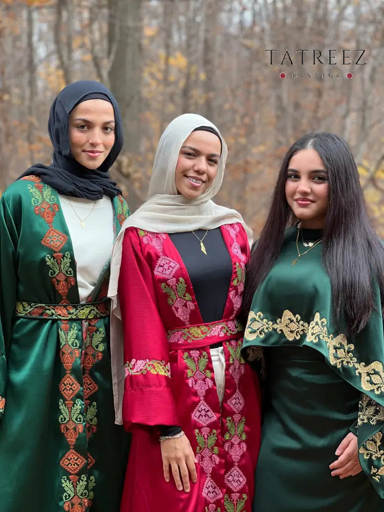Handmade Green Abaya Robe with Embroidered Palestinian Motifs - Custom Sizes Available One size Clothing & Wearables