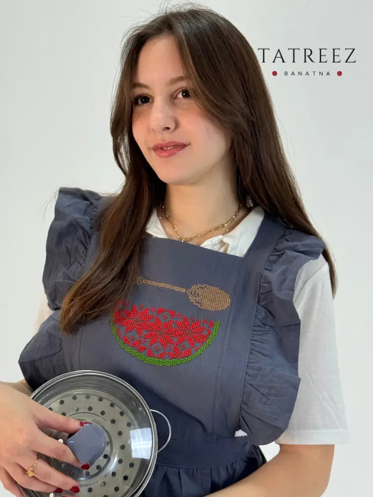 Hand-Embroidered Apron with Watermelon | Tatreez Banatna Clothing & Wearables