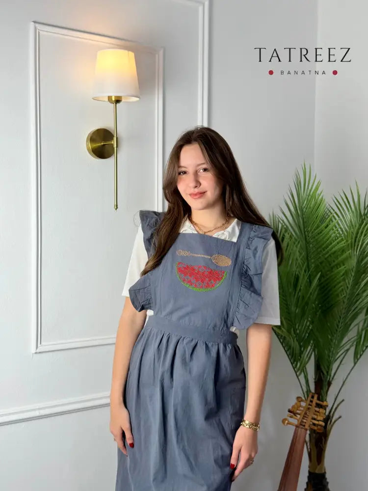 Hand-Embroidered Apron with Watermelon | Tatreez Banatna Clothing & Wearables