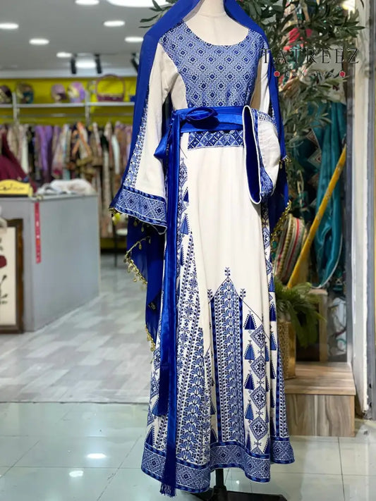 Hand-Embroidered Navy Thoub from Yata Al Khalil West Bank - Batiste Fabric - One size - Clothing & Wearables