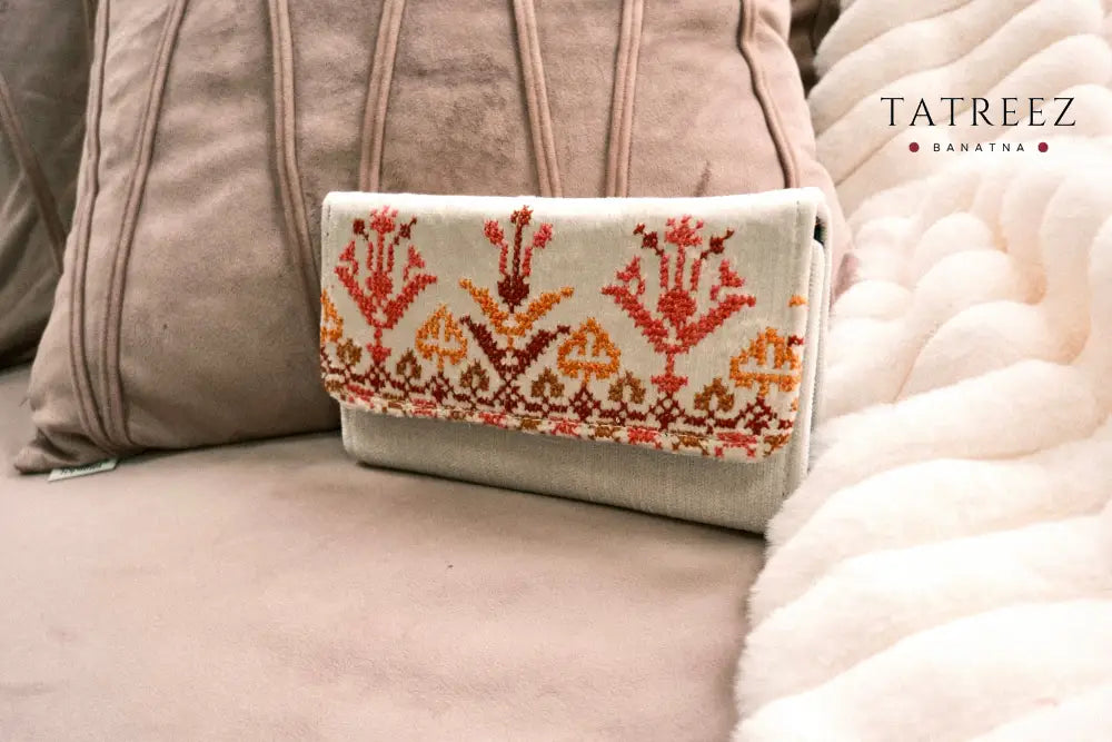 Hand-Embroidered Suede Wallet/Clutch with Palestinian Tatreez | Tatreez Banatna Accessories