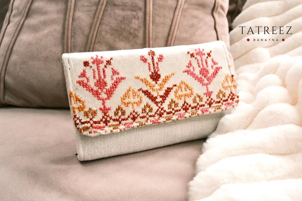 Hand-Embroidered Suede Wallet/Clutch with Palestinian Tatreez | Tatreez Banatna Accessories