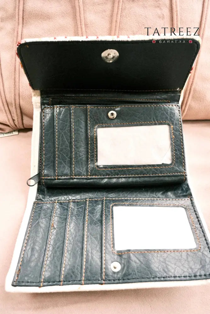 Hand-Embroidered Suede Wallet/Clutch with Palestinian Tatreez | Tatreez Banatna Accessories