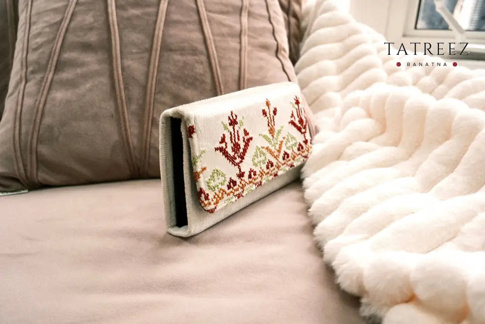 Hand-Embroidered Suede Wallet/Clutch with Traditional Palestinian Tatreez | Tatreez Banatna Accessories
