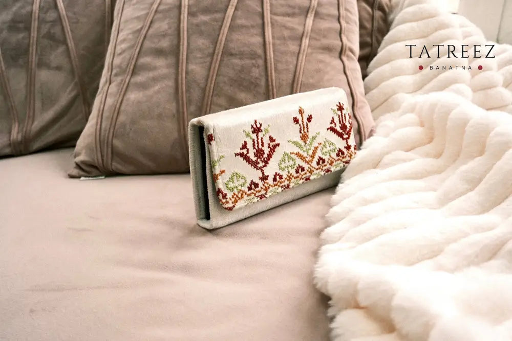 Hand-Embroidered Suede Wallet/Clutch with Traditional Palestinian Tatreez | Tatreez Banatna Accessories