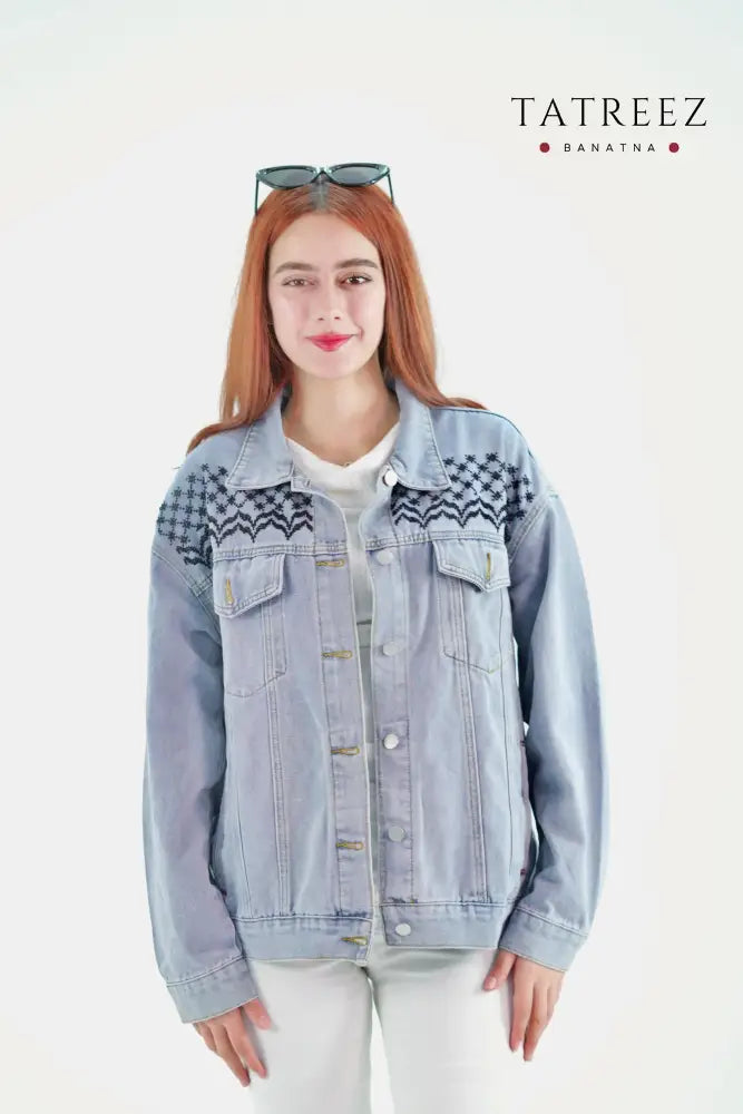 Handhala Denim Jacket: Handmade Kofea Embroidery & Meaningful Design Clothing & Wearables