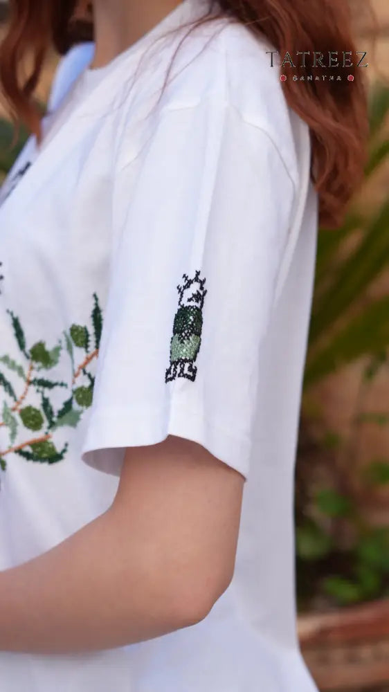 Handhalla Hand Embroidered Olive Leaf Family T-Shirt - Clothing & Wearables