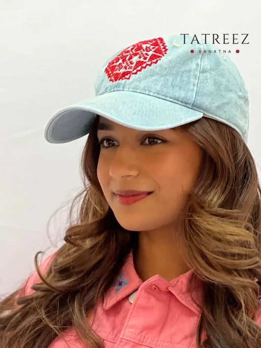 Handmade Beautiful Embroidered Blue Jeans Hat – Stylish & Modern Accessory Clothing & Wearables
