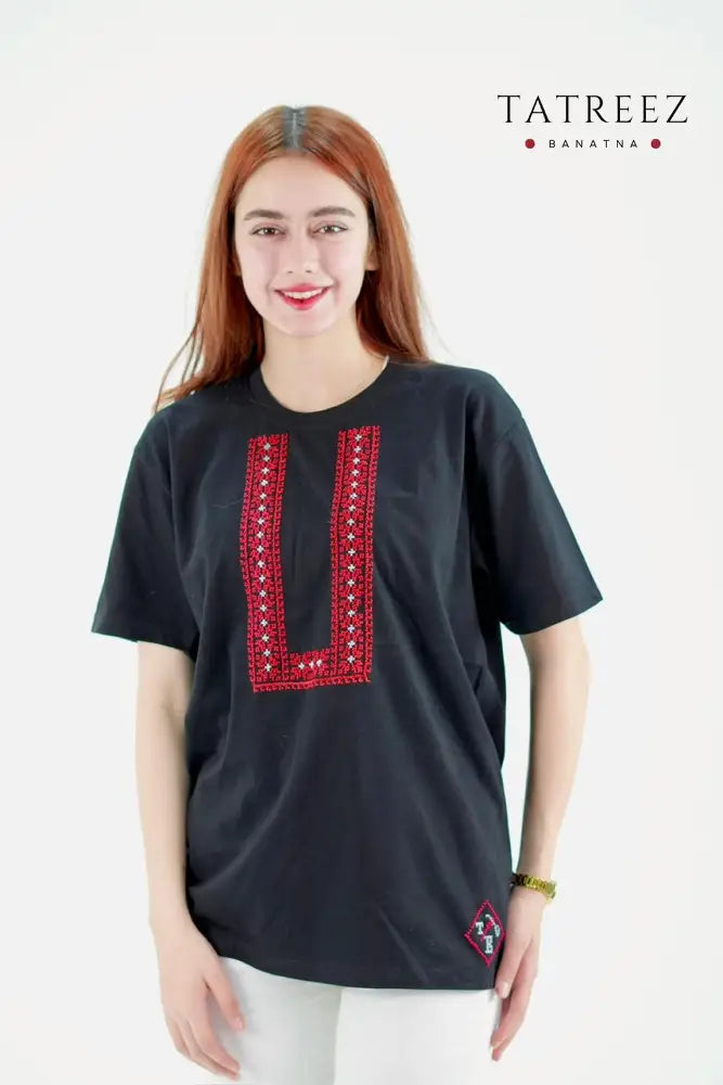 Handmade Black Qubba Embroidered T-Shirt - Clothing & Wearables