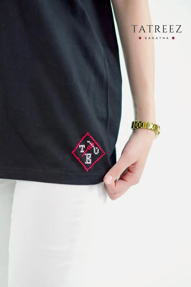 Handmade Black Qubba Embroidered T-Shirt - Clothing & Wearables