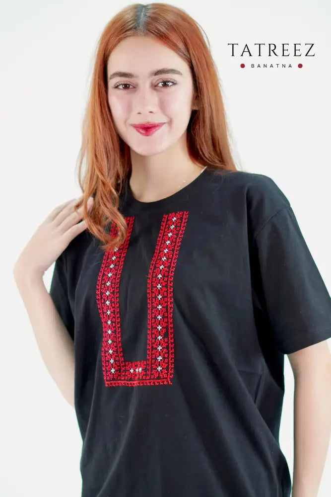 Handmade Black Qubba Embroidered T-Shirt - Clothing & Wearables