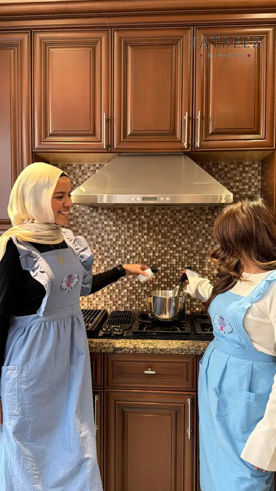 Handmade Blue Aprons with Geometric Tatreez Motif Clothing & Wearables