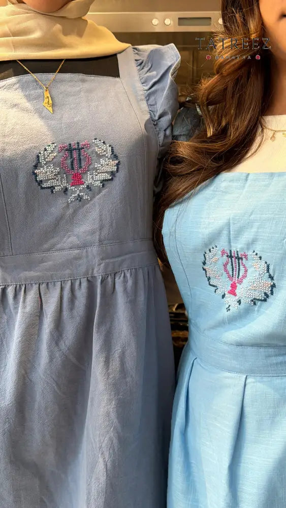 Handmade Blue Aprons with Geometric Tatreez Motif Blue Clothing & Wearables