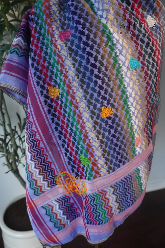 Handmade Colorful Kofea with Bright Embroidery on a Purple Base Accessories