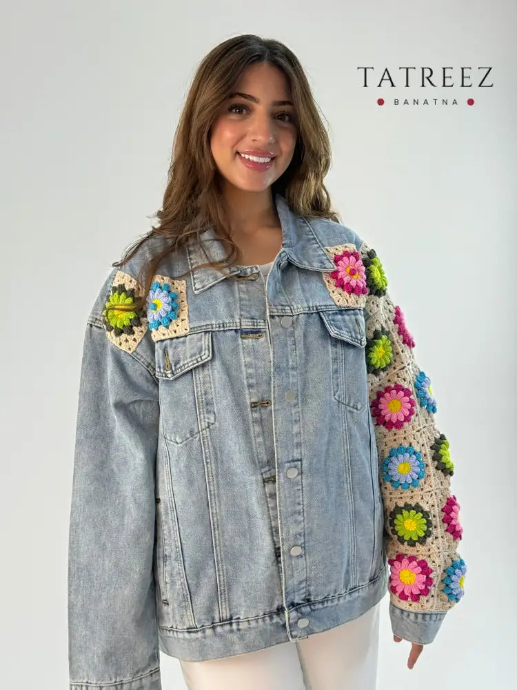 Handmade Crochet Flower Jeans Jacket - Vibrant Colors & Unique Design Clothing & Wearables