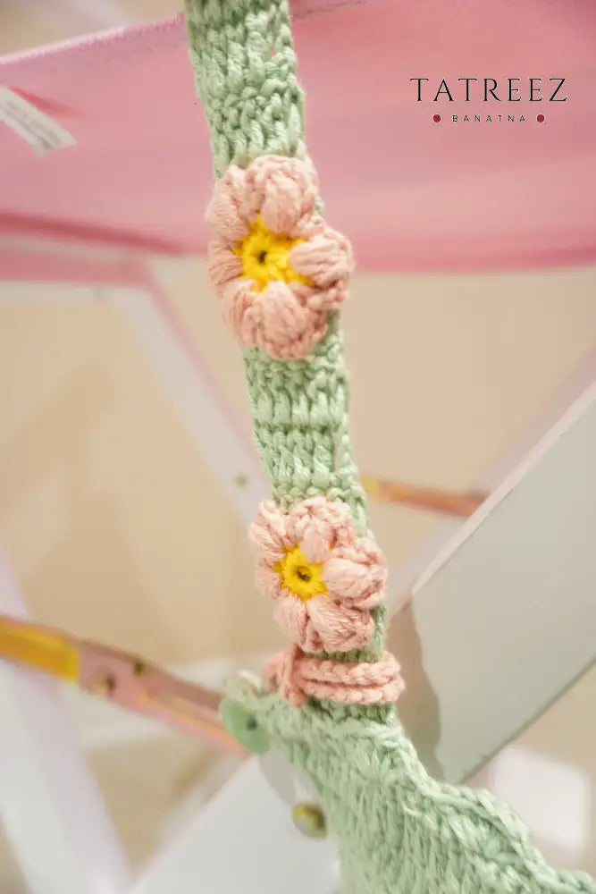 Handmade Crochet Stanley Bottle Cover – Bright Green with Pink Flowers & Pocket | Alize Cotton | Fits 30oz Accessories