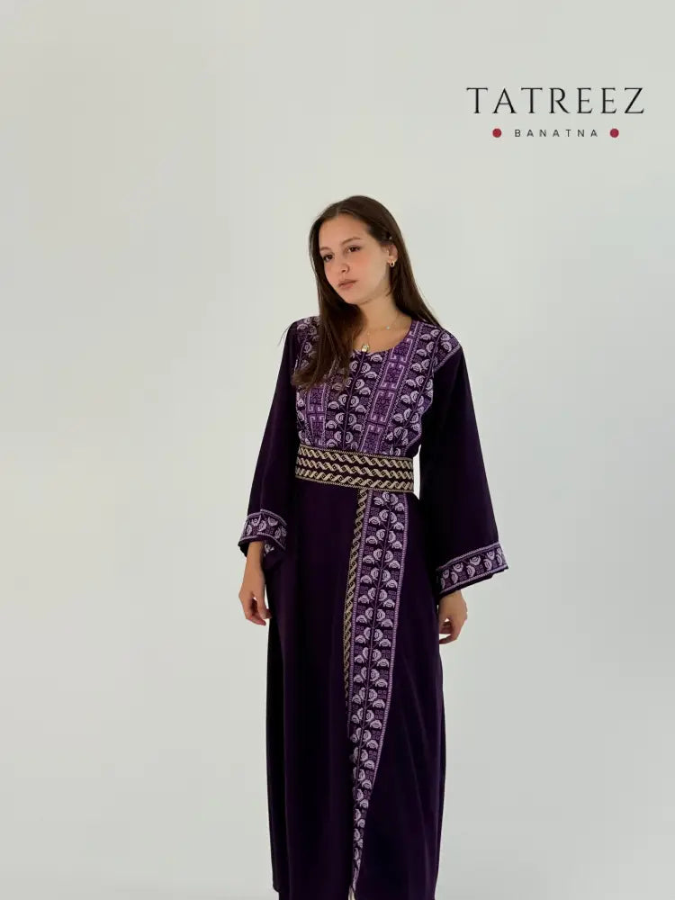 Handmade Lilac Thobe/Abaya in Crepe Georgette - Tatreez Banatna Design One size Clothing & Wearables