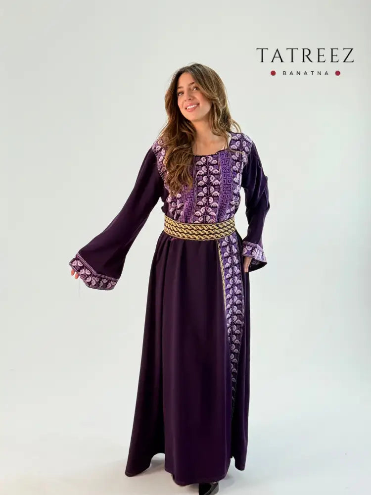 Handmade Lilac Thobe/Abaya in Crepe Georgette - Tatreez Banatna Design One size Clothing & Wearables