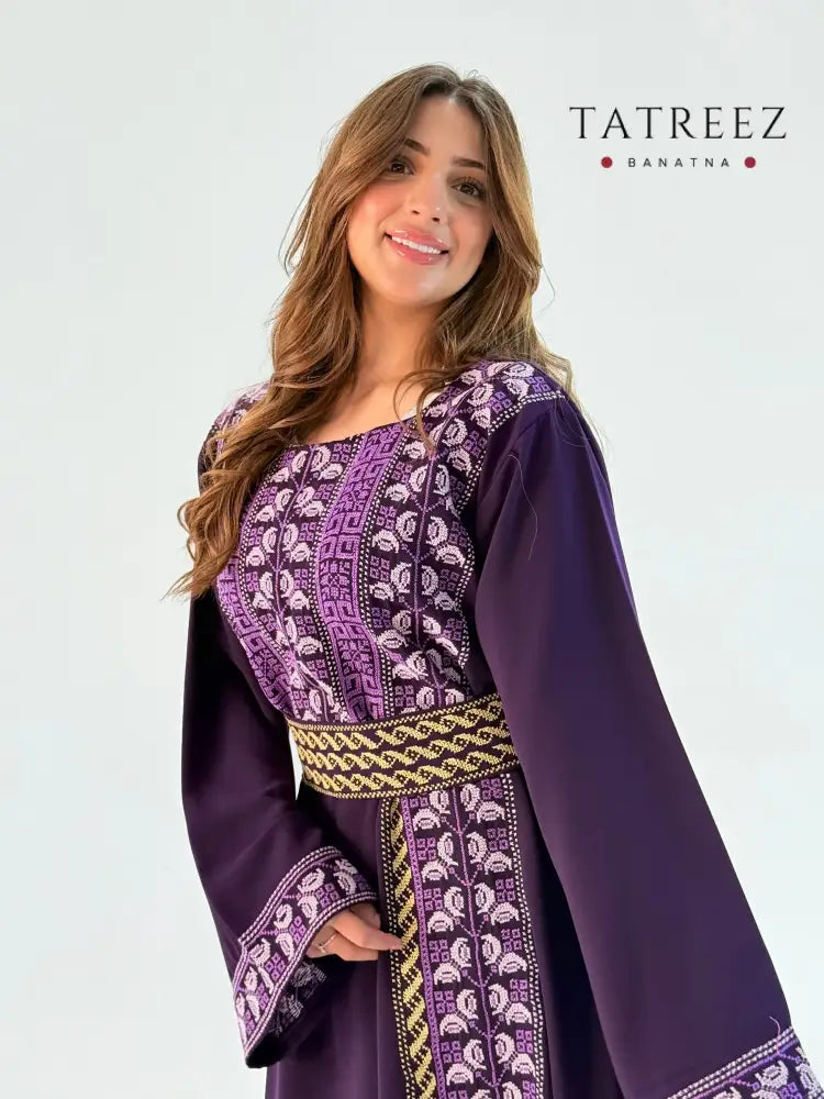 Handmade Lilac Thobe/Abaya in Crepe Georgette - Tatreez Banatna Design One size Clothing & Wearables