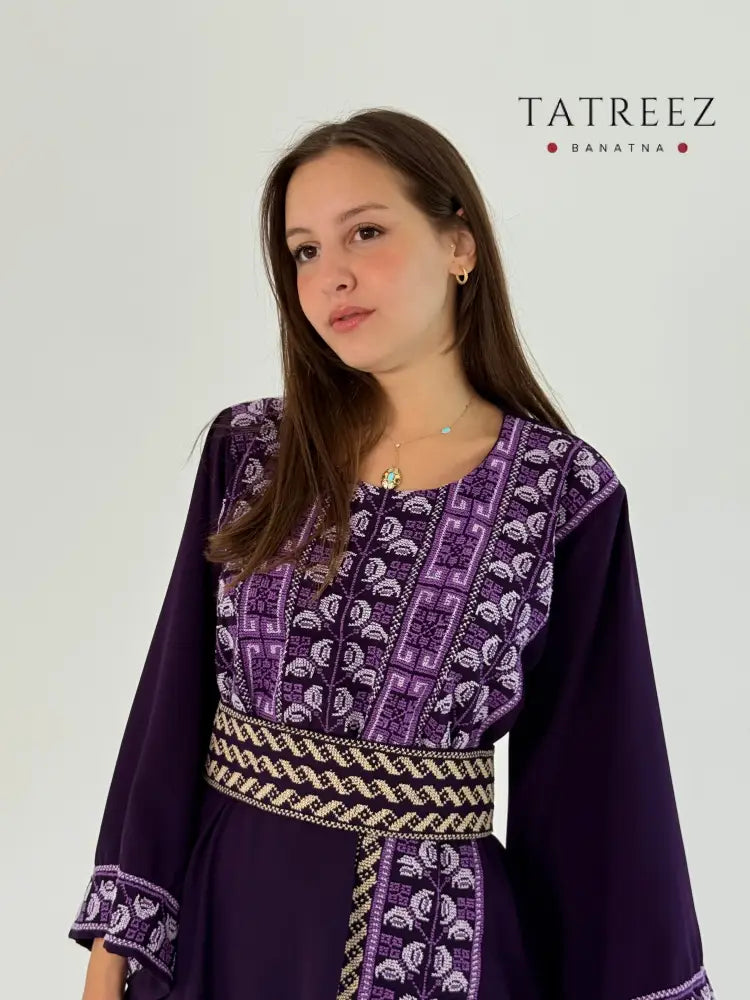 Handmade Lilac Thobe/Abaya in Crepe Georgette - Tatreez Banatna Design One size Clothing & Wearables