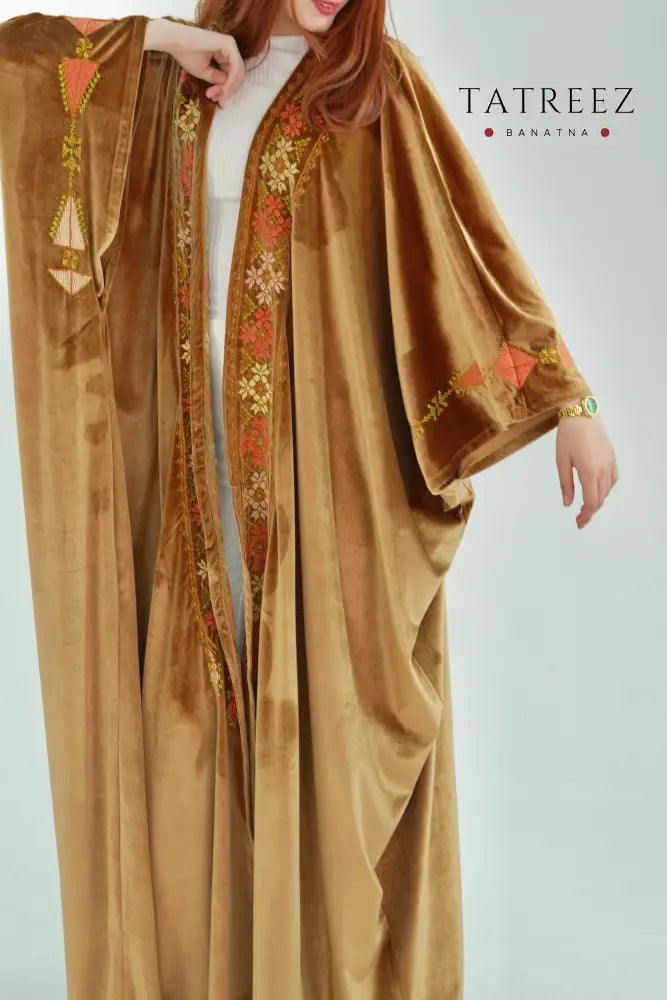 Handmade Mokhaml Golden Honey Abaya - Honey - Clothing & Wearables
