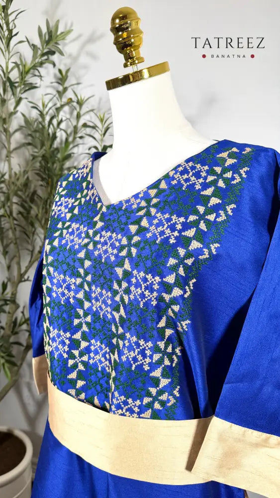Horea Elegant Handmade Palestinian Thobe in Royal Blue with Traditional Tatreez Embroidery Clothing & Wearables