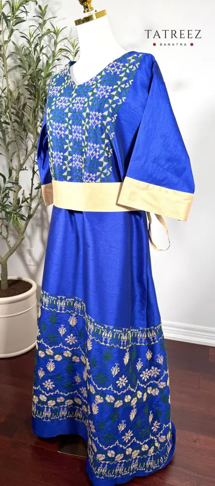 Horea Elegant Handmade Palestinian Thobe in Royal Blue with Traditional Tatreez Embroidery Clothing & Wearables