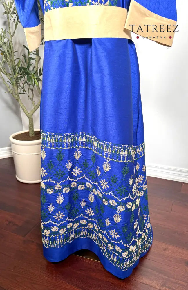 Horea Elegant Handmade Palestinian Thobe in Royal Blue with Traditional Tatreez Embroidery Clothing & Wearables