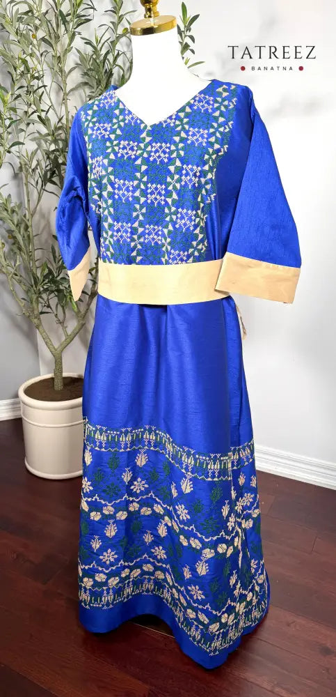 Horea Elegant Handmade Palestinian Thobe in Royal Blue with Traditional Tatreez Embroidery Clothing & Wearables